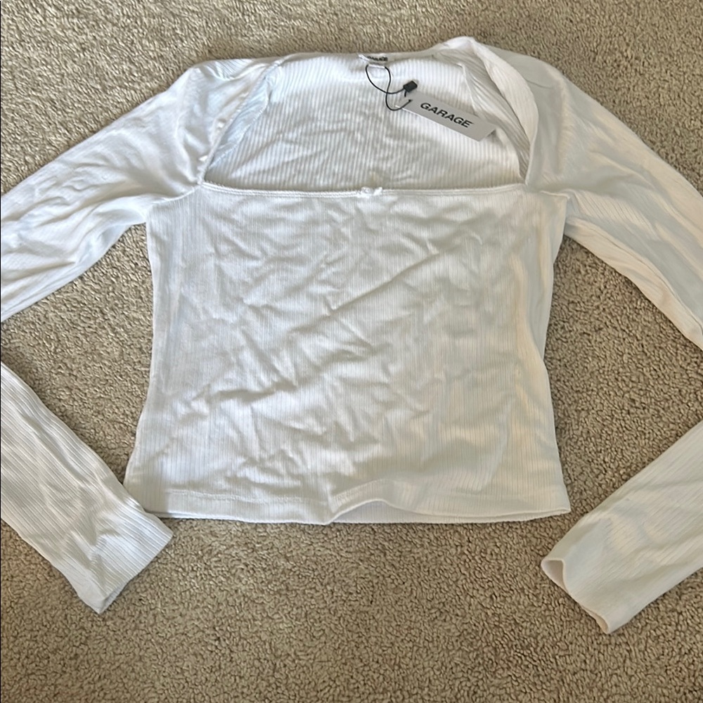Garage White Ribbed Long Sleeve Top